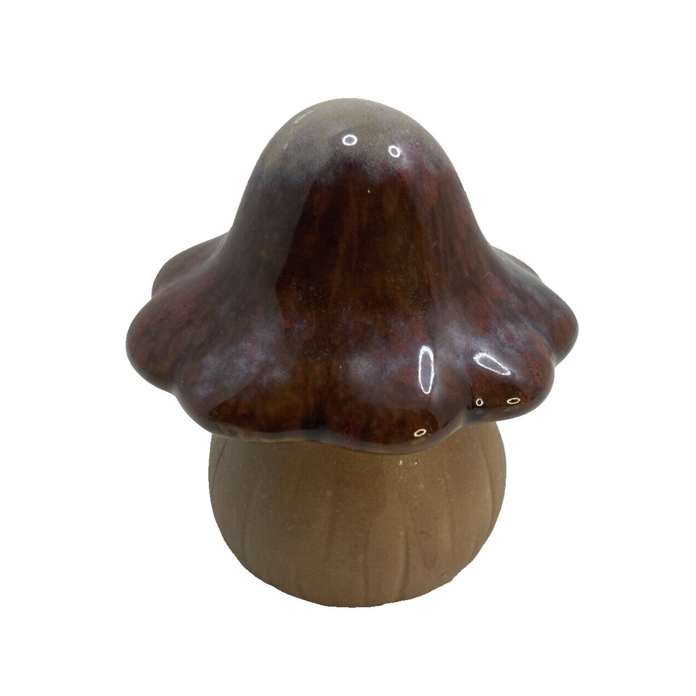 Ceramic Pottery Mushroom Statue 4" Glazed Earthy Colored Top ~ Indoor Outdoor